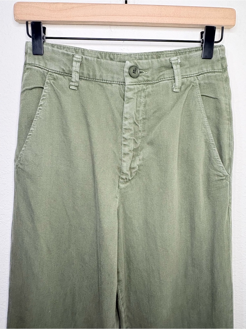 Free People Olive Green Wide Leg Cuffed Jeans cotton Pants size 26 - Picture 5 of 14